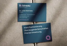 Branding für Bobineau Communications. Visitenkarte für Bobineau Communications. Gestaltet von Grafikdesignerin Theresa Fischer 