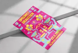 Festival Plakat für den Gestaltungswettbewerb Umsonst und Draussen Festival Würzburg 2025. Erstellt von Grafikdesignerin Theresa Fischer aus Oberau bei Garmisch-Partenkirchen. Fröhliches Design. Event-Design. Bunt. Erstellt im Rahmen eines Plakatwettbewerbs an der THWS in Würzburg.
