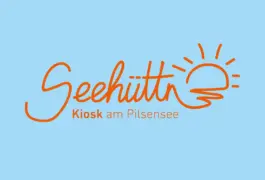 Zu sehen ist das Logo der Seehüttn. Der Hintergrund ist Hellblau und das Logo Orange. Gestaltet von der Grafikdesignerin Theresa Fischer aus Oberau bei Garmisch-Partenkirchen. 